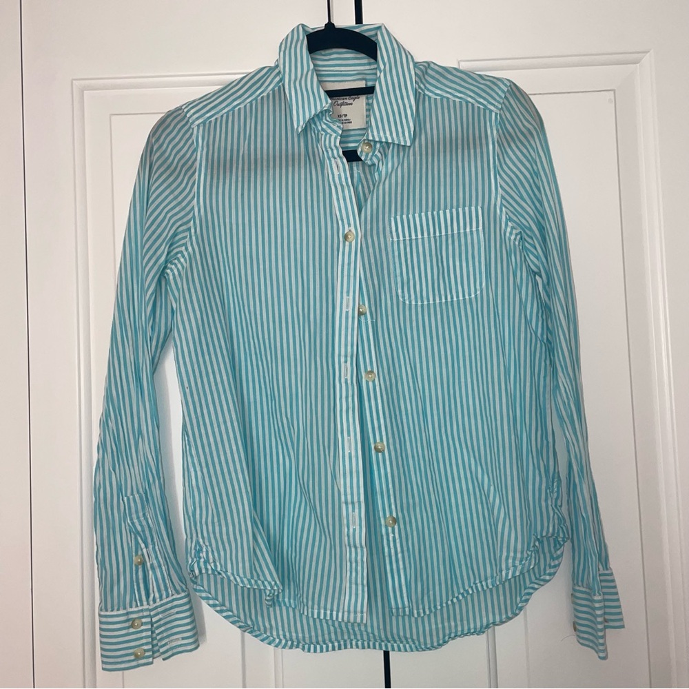 American Eagle Outfitters Button Down Striped Turquoise Shirt 🦅